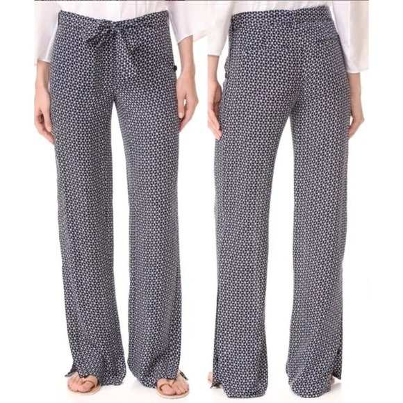 Theory Pants - Theory Brilda Geo Print 100% Silk Pants Size 4 Navy White Zipper Closure